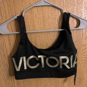 Victoria’s Secret Sport black gold glitter logo sports bra size medium